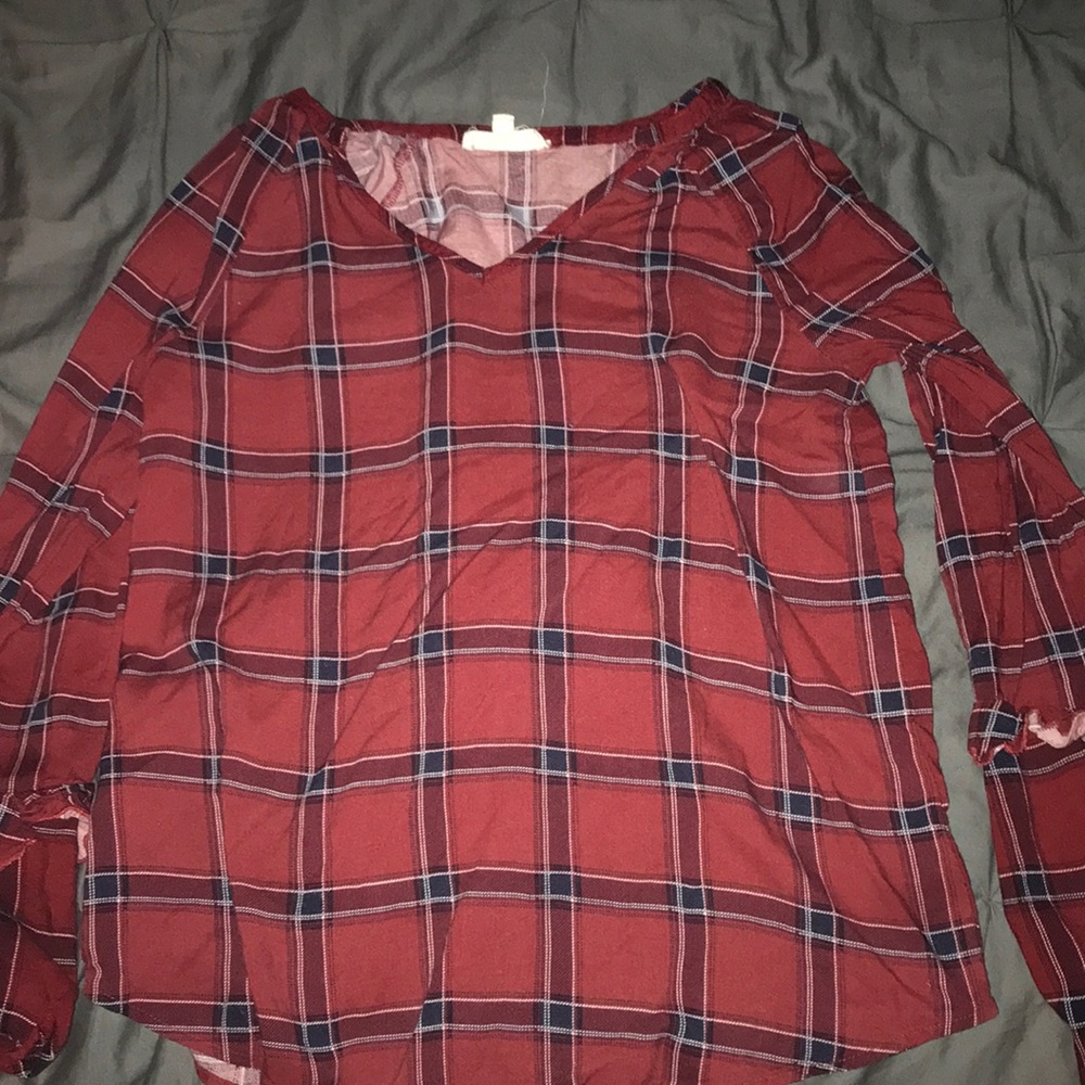 Red and Blue Plaid Blouse